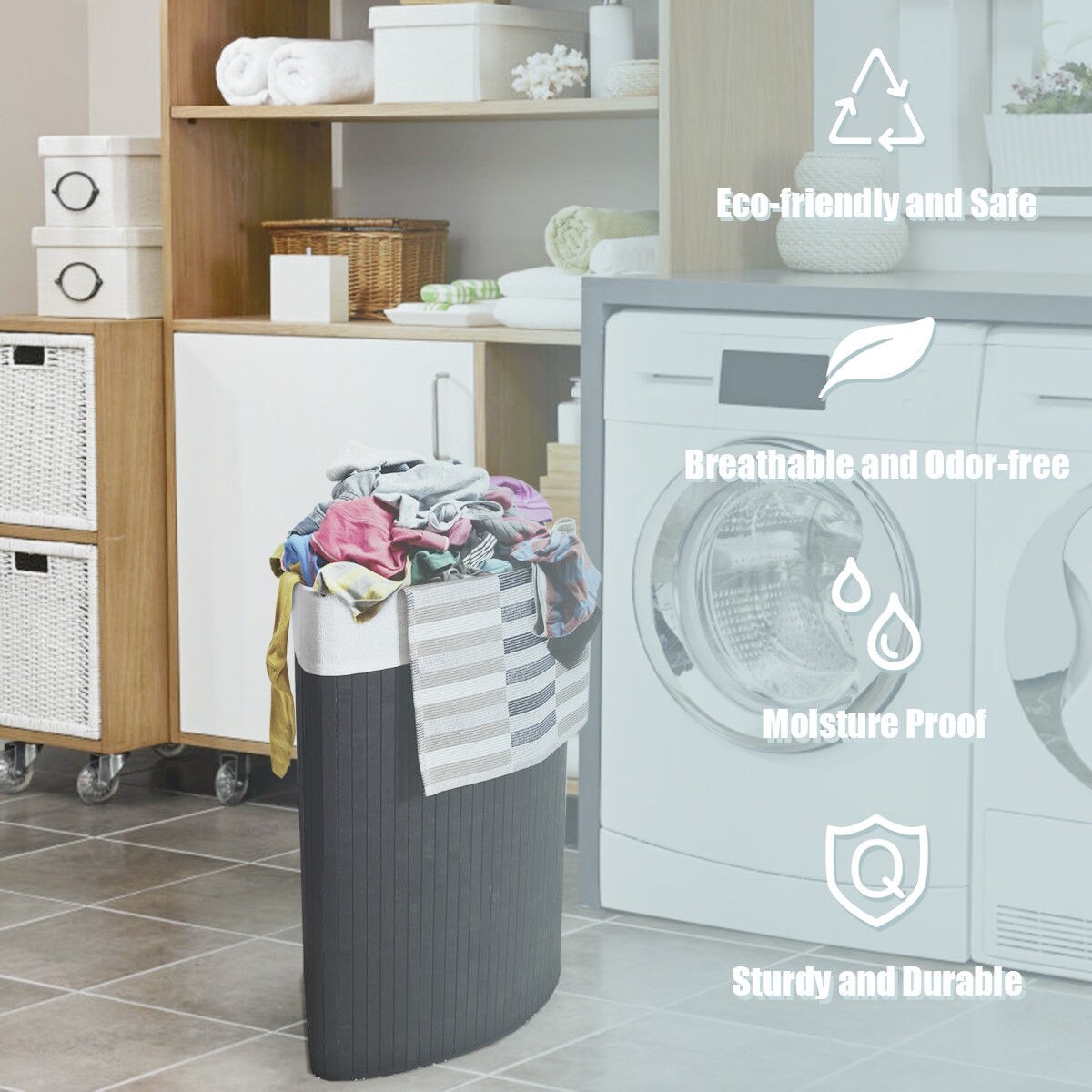 Corner Laundry Hamper Basket with Lid Removable Liner Wicker Black