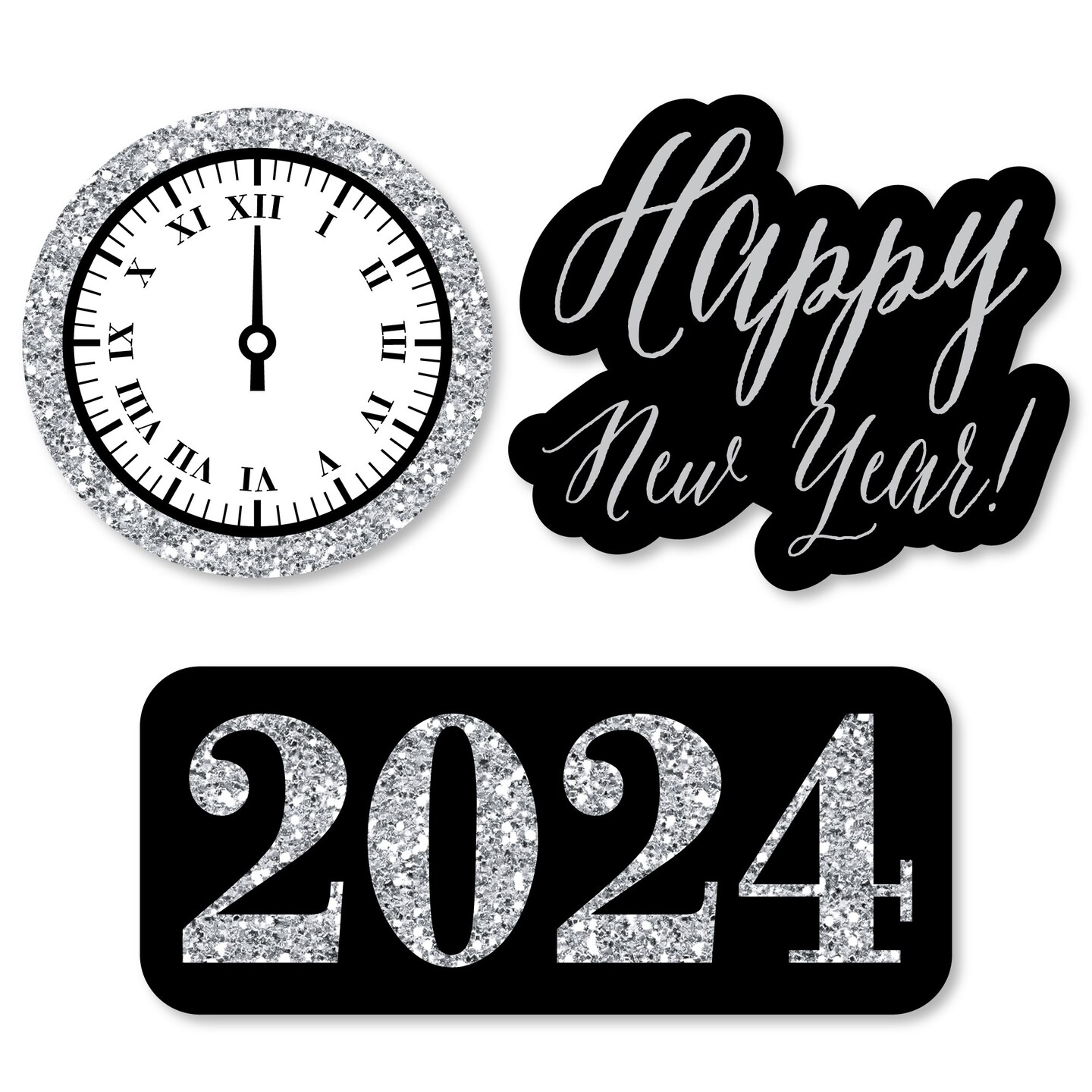 Big Dot of Happiness New Year&#x27;s Eve - Silver - DIY Shaped 2024 New Years Eve Party Cut-Outs - 24 Count