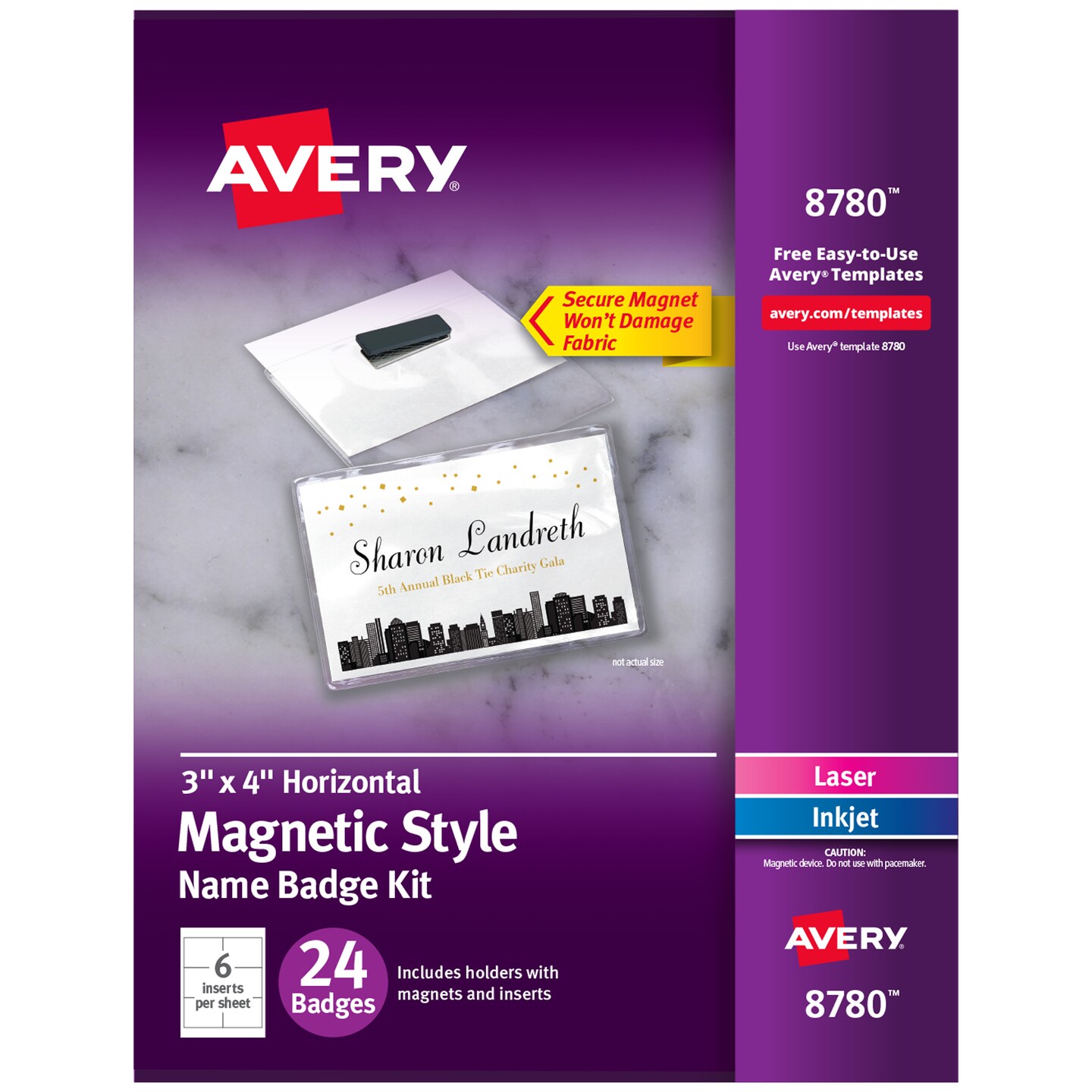 Avery Customizable Name Badges with Magnets, 3 x 4, Clear Name Tag Holders  with White Printable Inserts, 24 Magnetic Name Badges (8780)