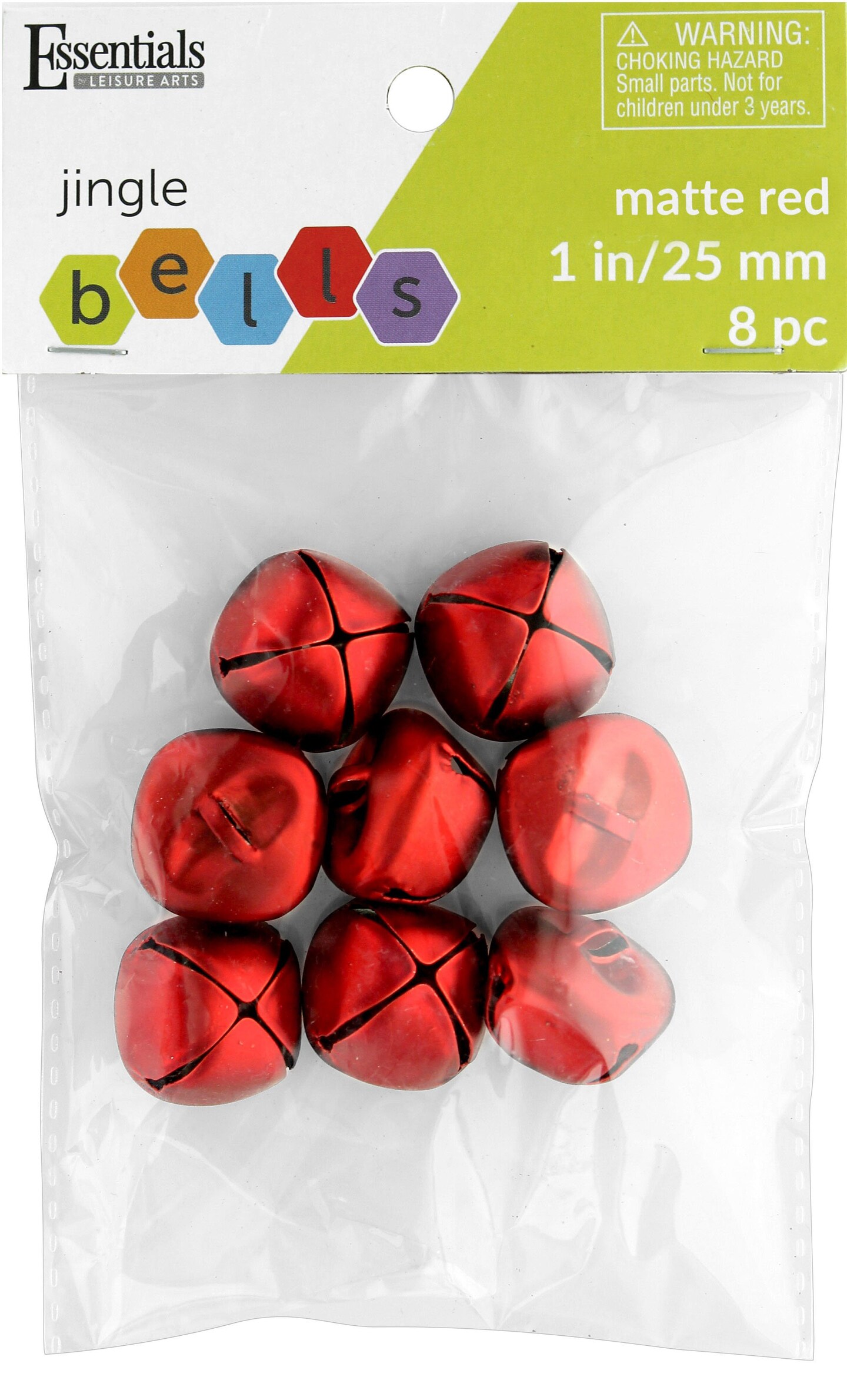 Essentials By Leisure Arts Arts Jingle Bells 25mm Matte Red 8pc