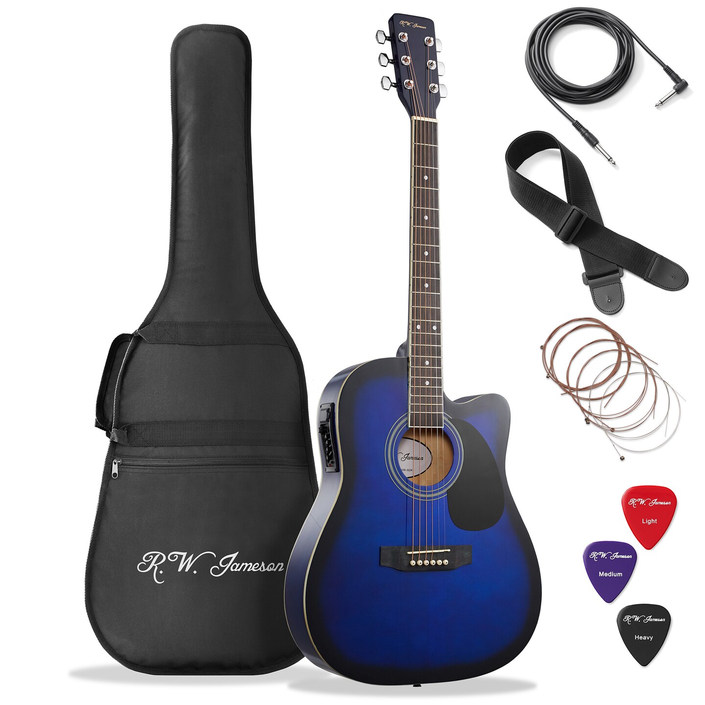 Jameson Guitars Full Size Thinline Acoustic Electric Guitar with Free Gig Bag Case &#x26; Picks