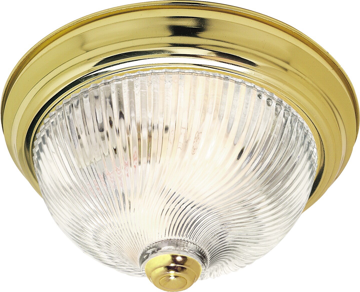 Nuvo 3-Light 15&#x22; Flush Mount w/Clear Ribbed Swirl Glass in Polished Brass Finish