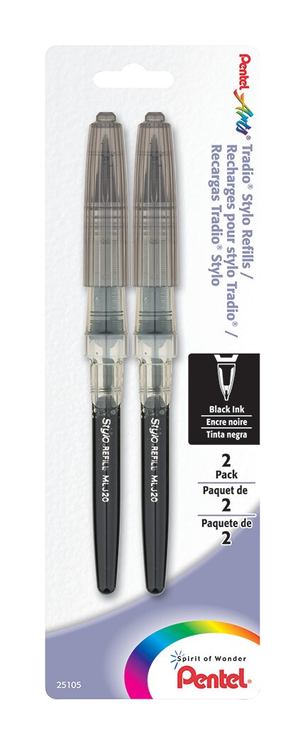 Pentel Tradio Stylo & Pulaman Fountain Pen Refills, 2/Pkg., Black