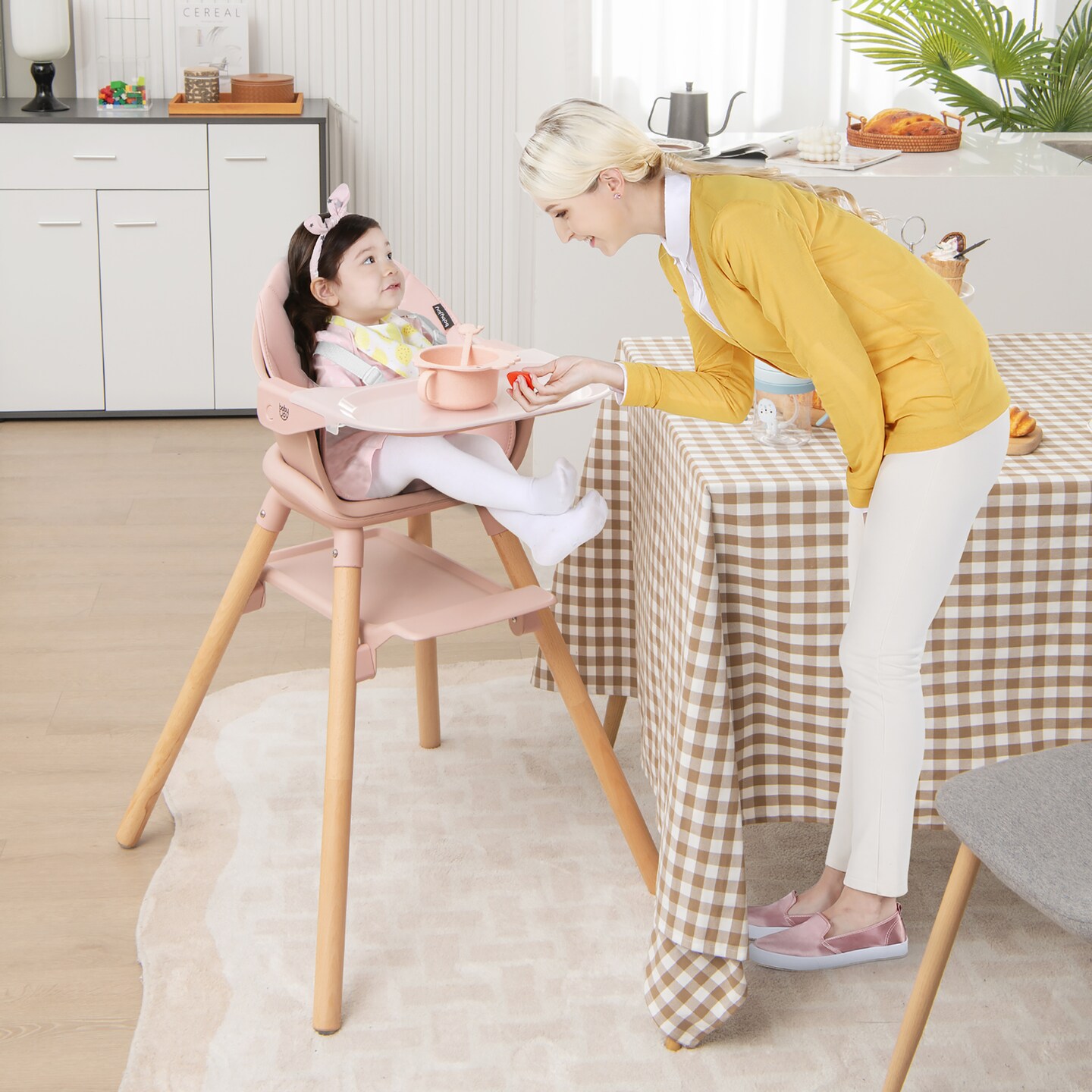 Costway 6-in-1 Convertible Wooden Baby Highchair Infant Feeding Chair with Removable Tray