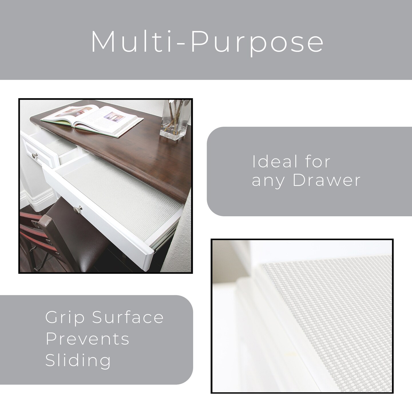 Smart Design Classic Grip Shelf Liner - 18 inch x 5 feet - White