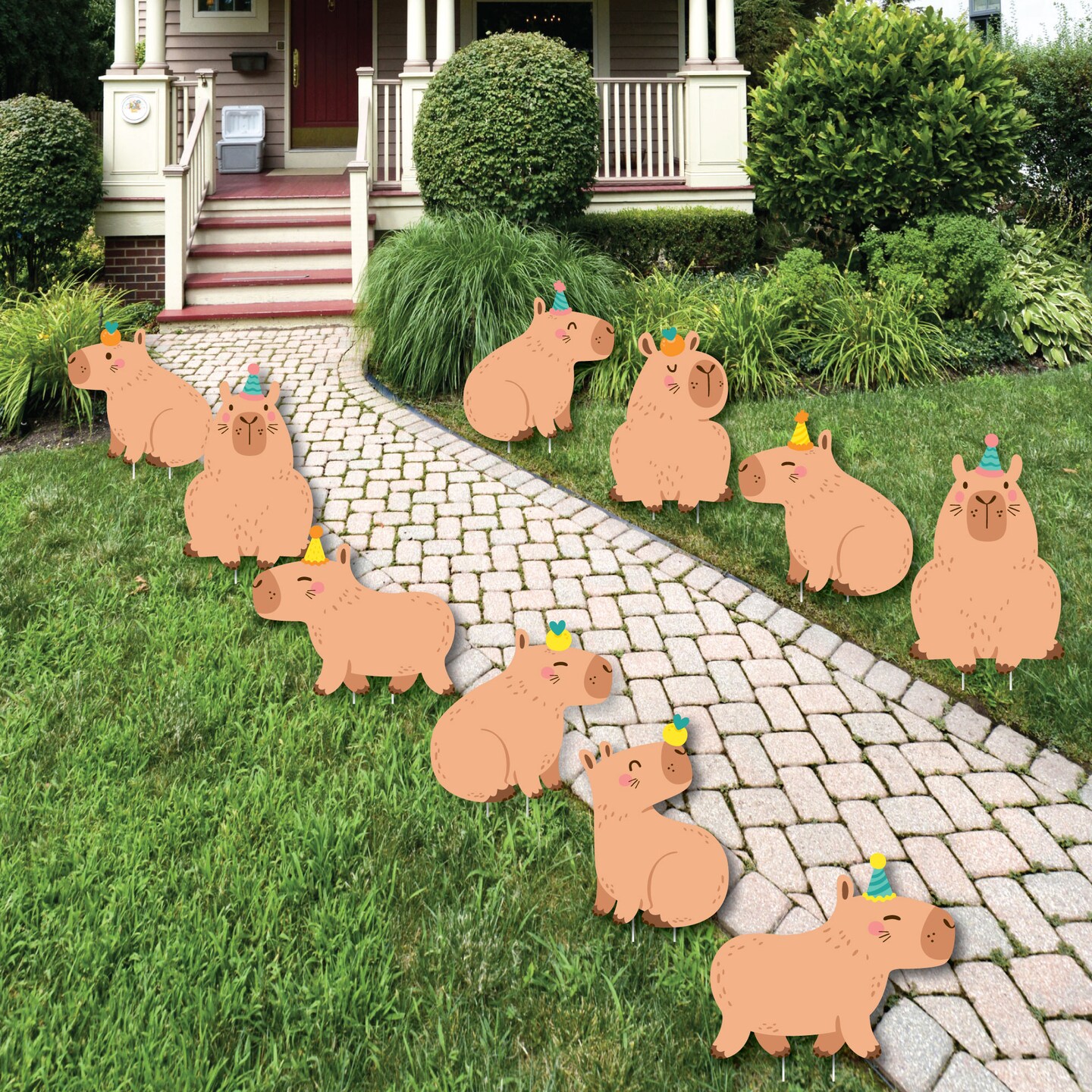 Big Dot of Happiness Capy Birthday - Lawn Decorations - Outdoor Capybara Party Yard Decorations - 10 Piece