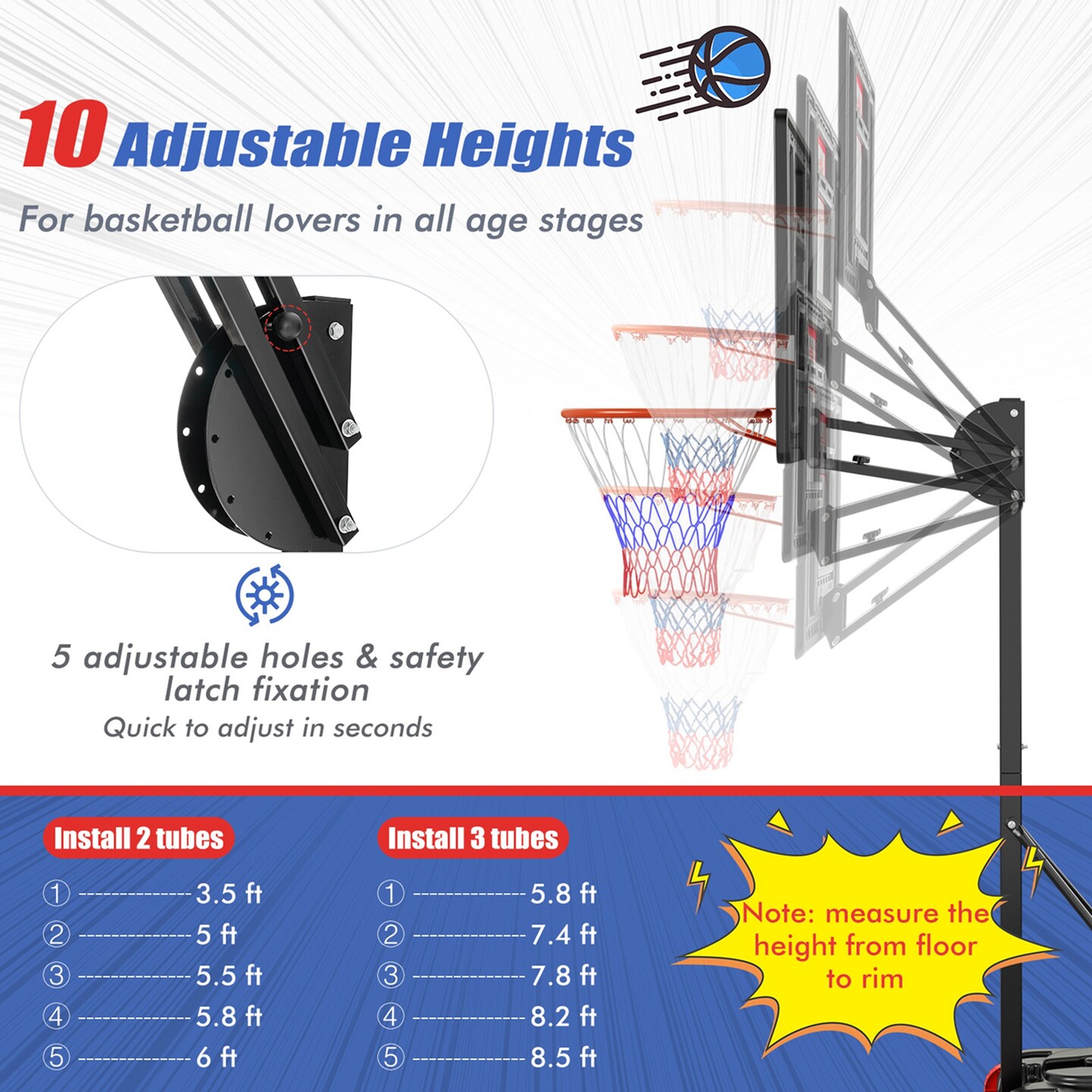 Costway Portable Basketball Hoop System  Adjustable W/Weight Bag Wheels Outdoor