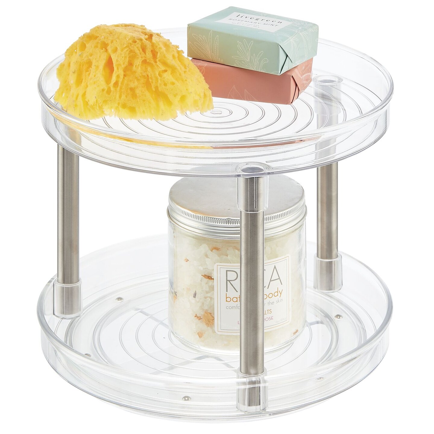 mDesign Spinning 2-Tier Lazy Susan Turntable Bathroom Storage Tower