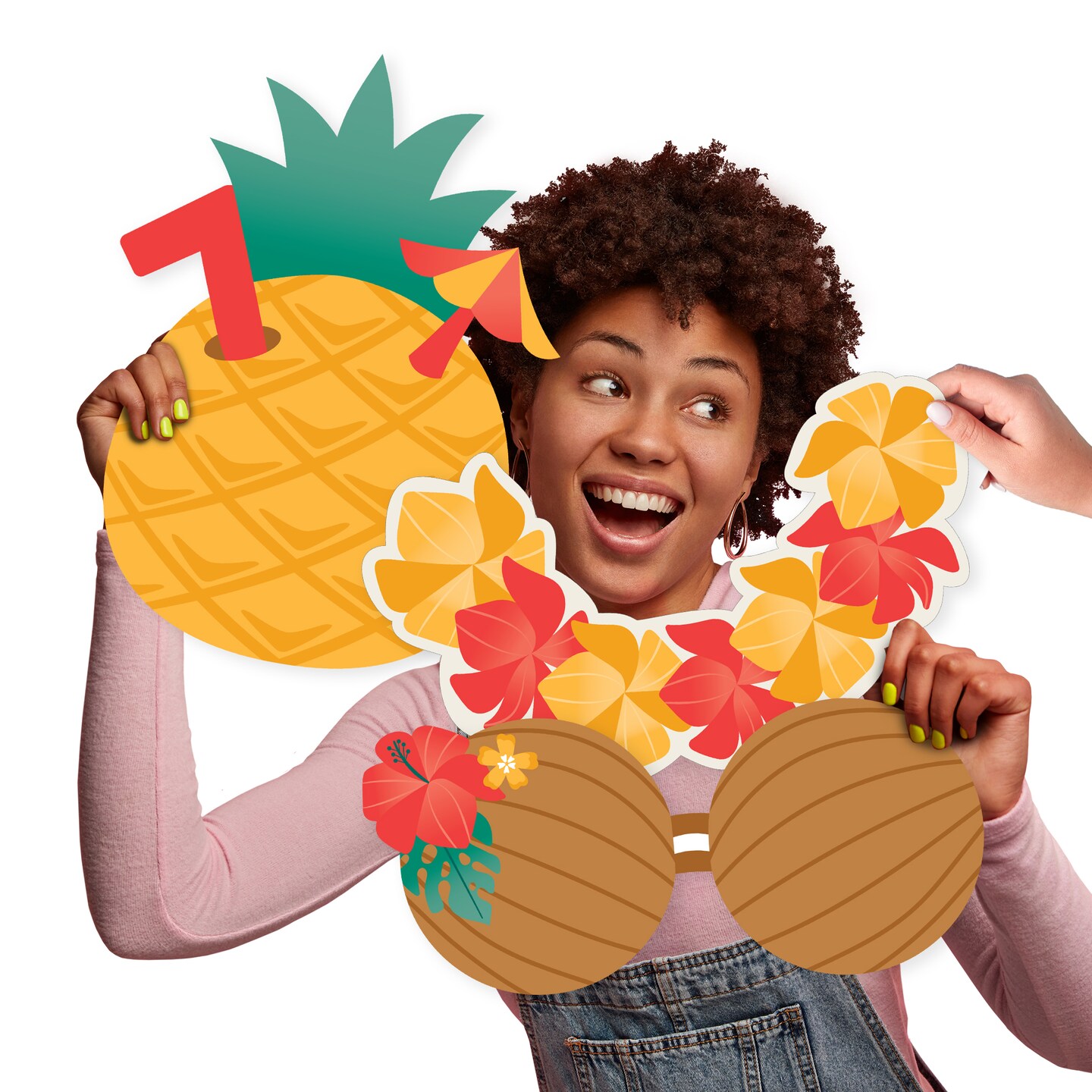 Big Dot of Happiness Tropical Luau - Pineapple, Lei and Coconut Bra Decorations - Hawaiian Beach Party Large Photo Props - 3 Pc