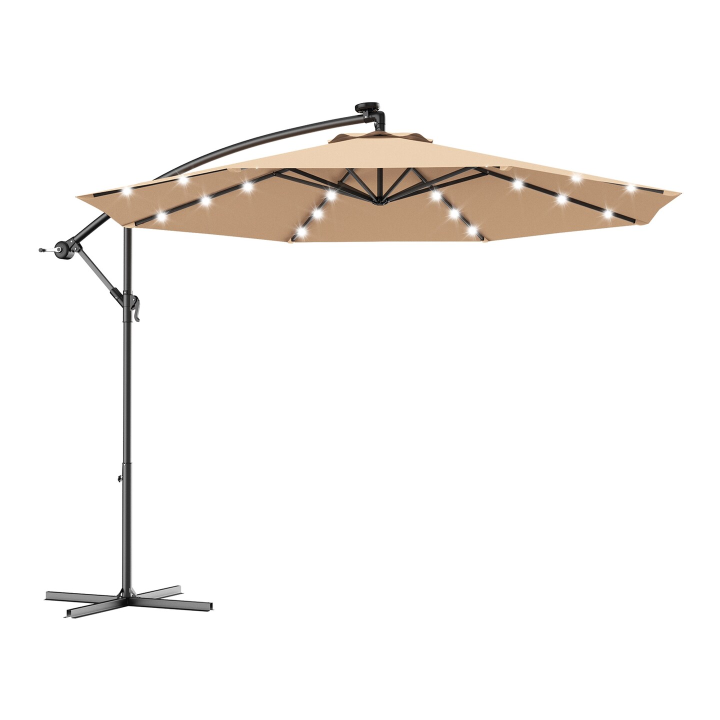 Patio Hanging Umbrella 10 ft – Solar LED Sun Shade with Cross Base