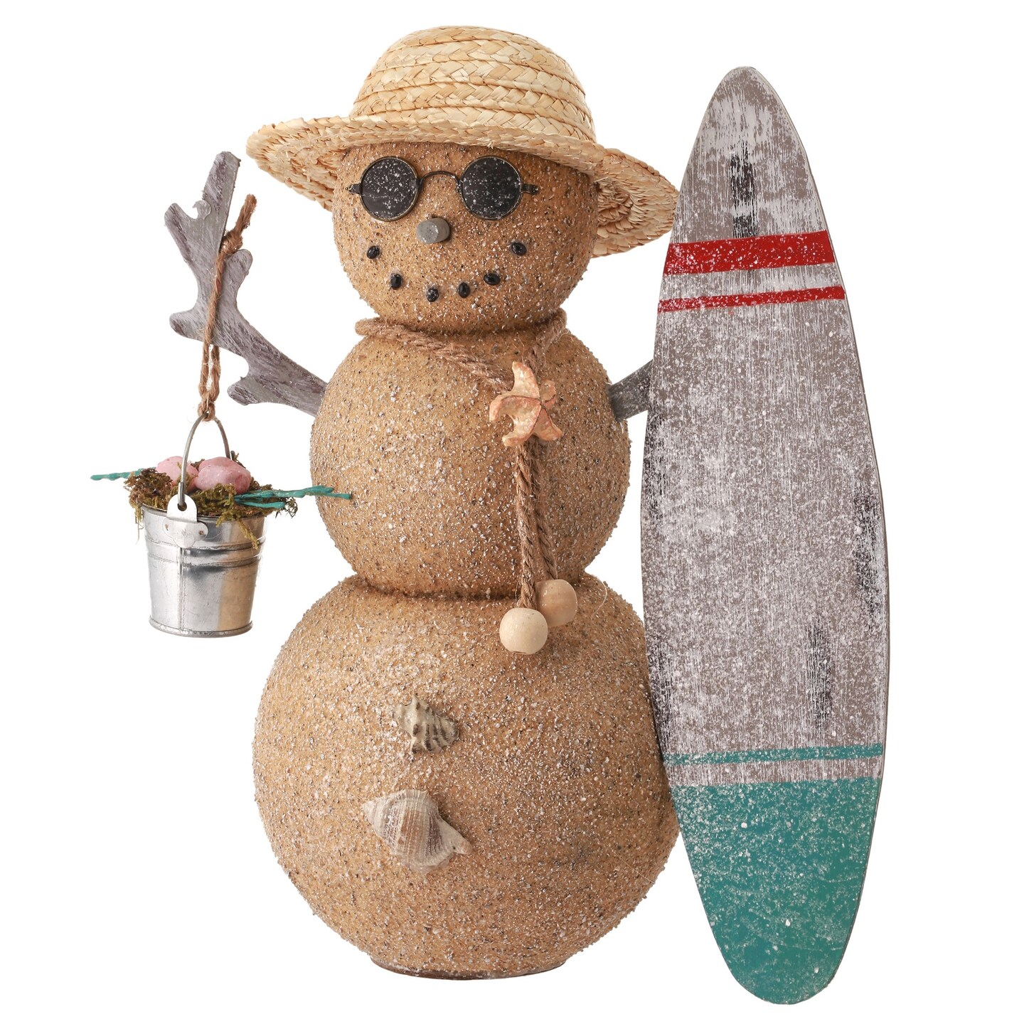 Contemporary Home Living 13.5&#x22; Brown and Gray Sand Seashore Dude Snowman Christmas Figurine