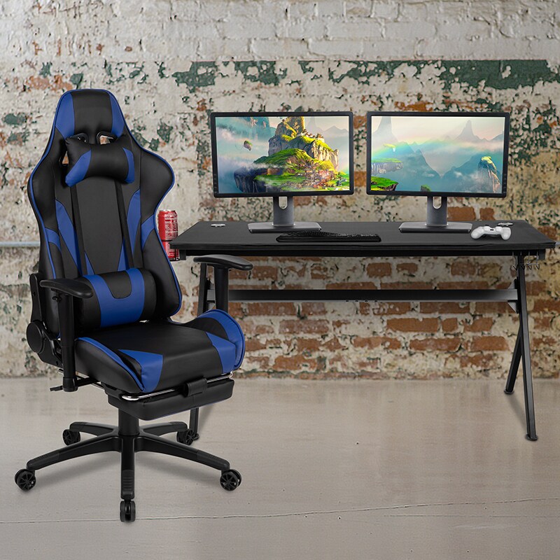 Blue Gaming Chair Reclining Swivel Racing Office Chair with