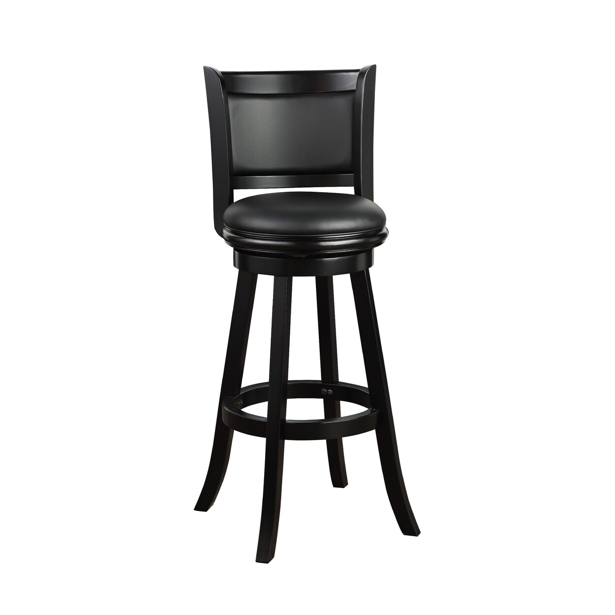Saltoro Sherpi Pio 34 Inch Extra Tall Swivel Bar Stool, Solid Wood, Faux Leather, Black-