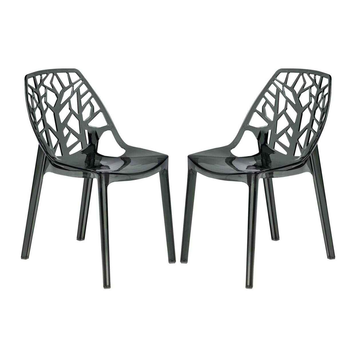Leisuremod Cornelia Modern Dining Side Chair, Set of 2 - Transparent Black