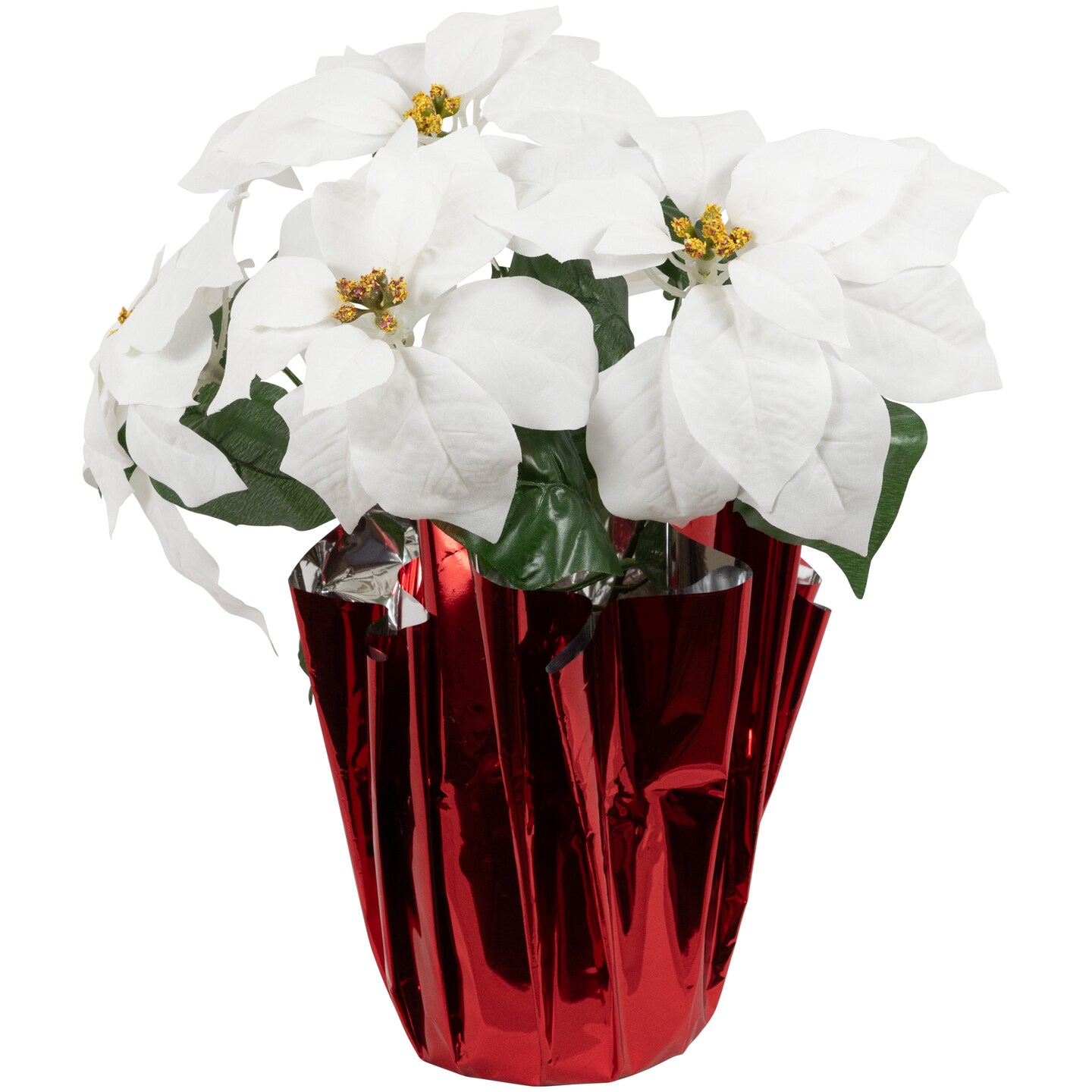Northlight 14.5&#x22; White Artificial Christmas Poinsettia with Red Wrapped Base
