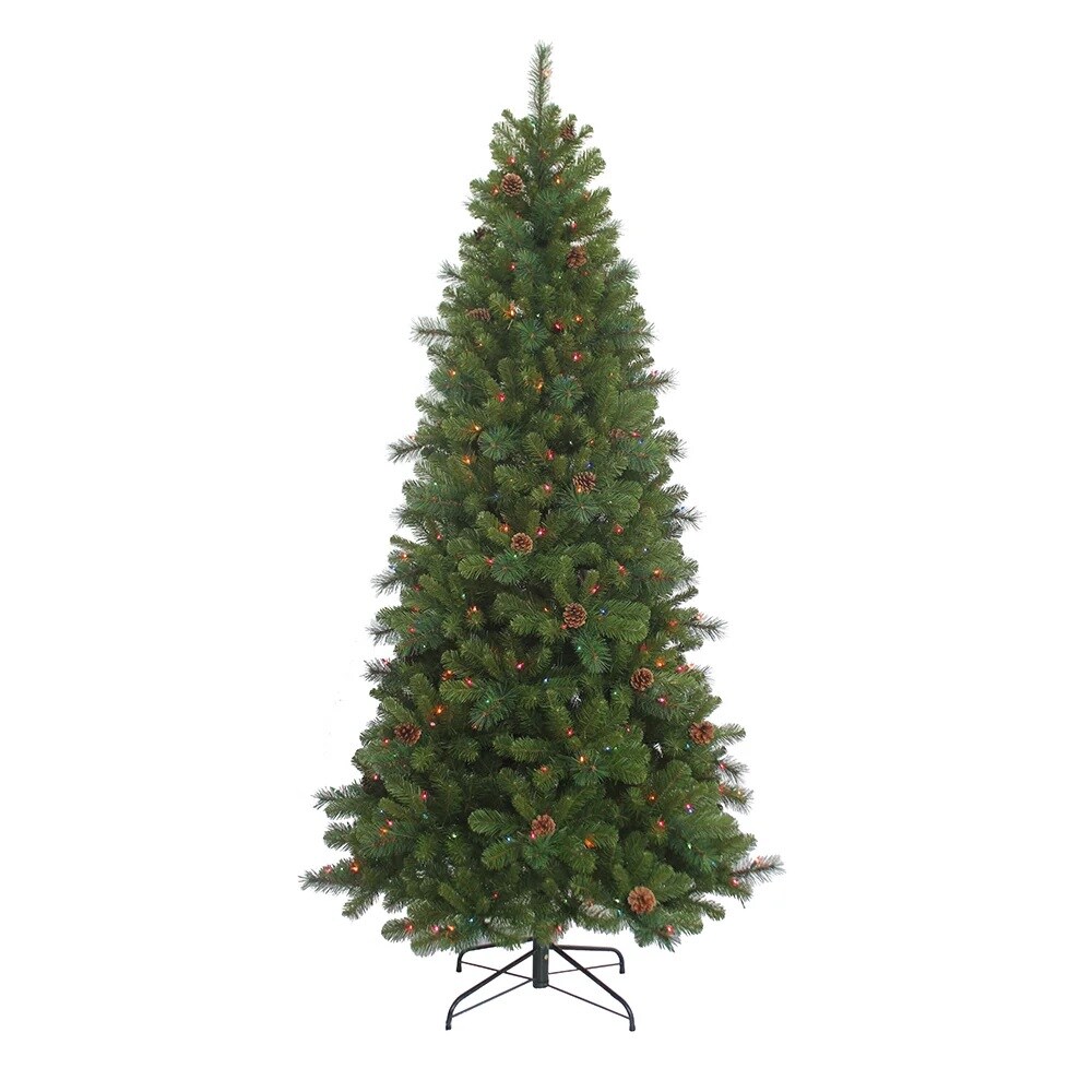 KSA 7.5' Pre-Lit Slim Burlington Spruce Artificial Christmas Tree, Multicolor Lights