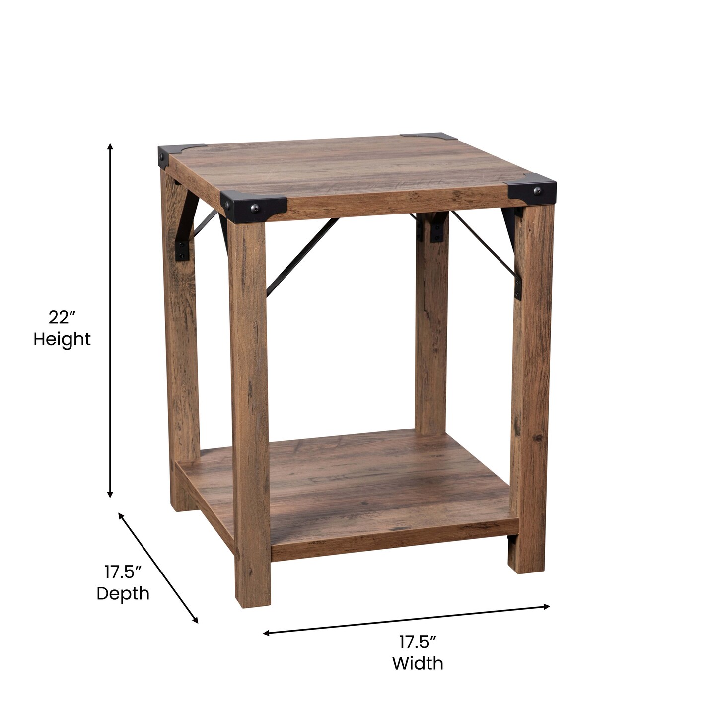 Merrick Lane Green River Modern Farmhouse Engineered Wood End Table and Powder Coated Steel Accents