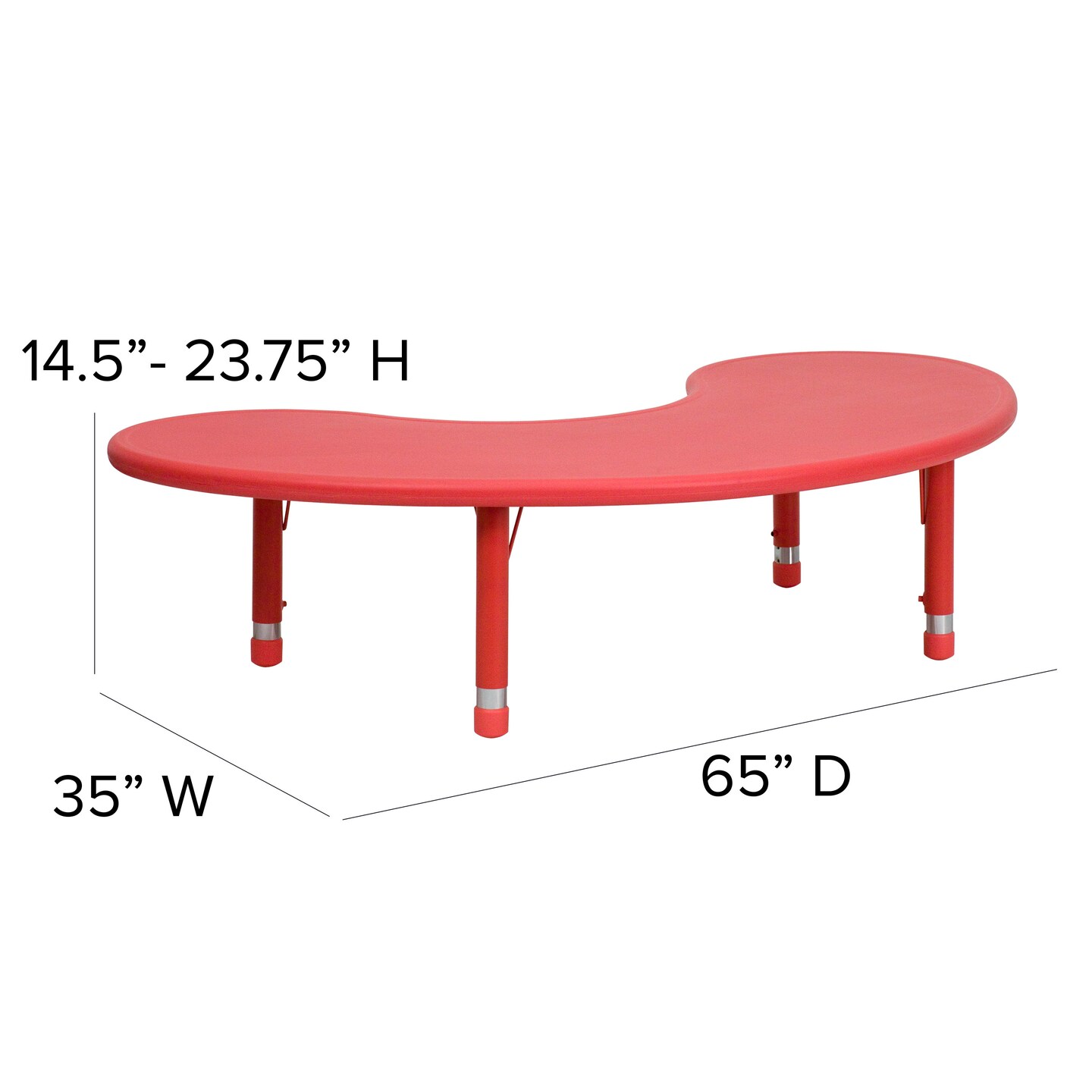Emma and Oliver 35&#x22;W x 65&#x22;L Half-Moon Plastic Height Adjustable Activity Table