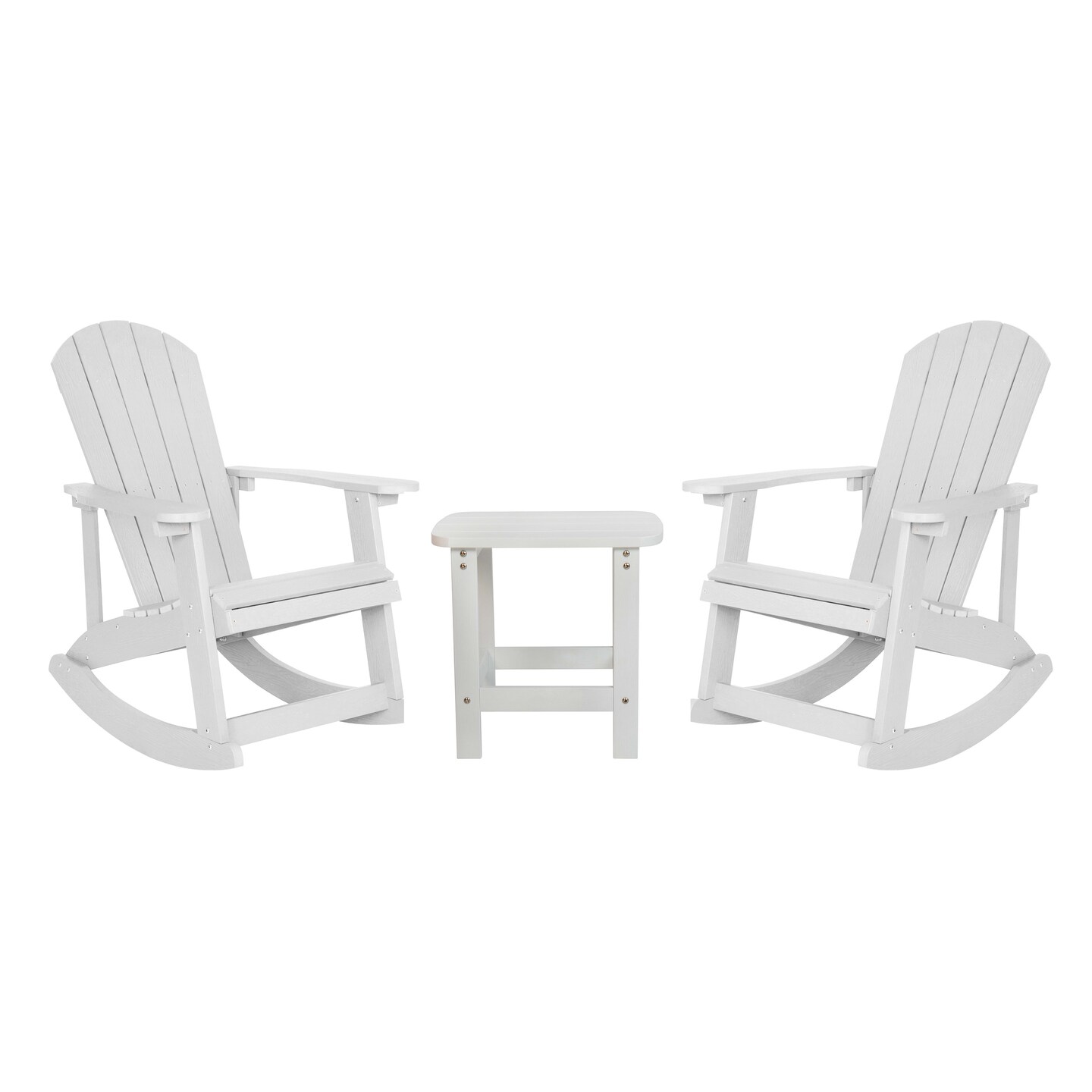 Merrick Lane Atlantic Adirondack Patio Furniture Set Includes All-Weather Rocking Chairs and Side Table