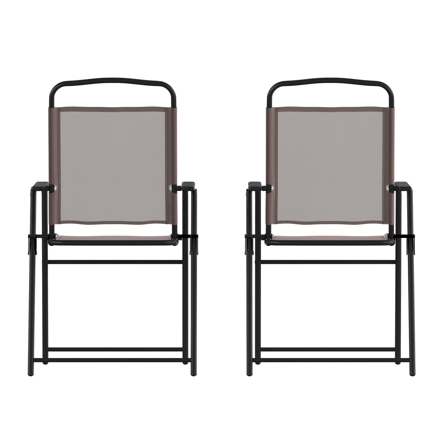 Emma and Oliver Munroe Set of 2 Textilene Folding Sling Style Patio Chairs with Armrests