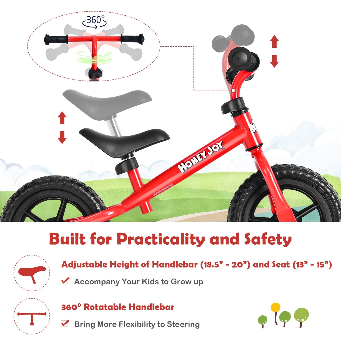 Kids No Pedal Balance Bike with Adjustable Handlebar and Seat