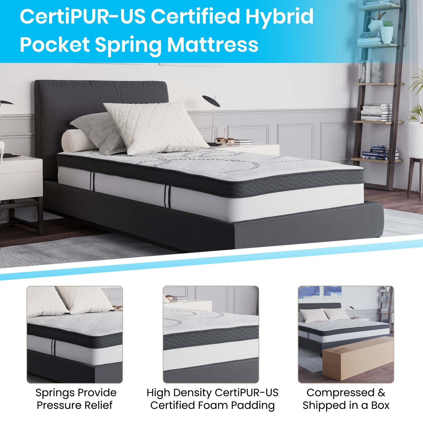 Merrick Lane Luna 10 Inch Hybrid Mattress CertiPUR-US Certified Foam &#x26; Pocket Spring Mattress in a Box