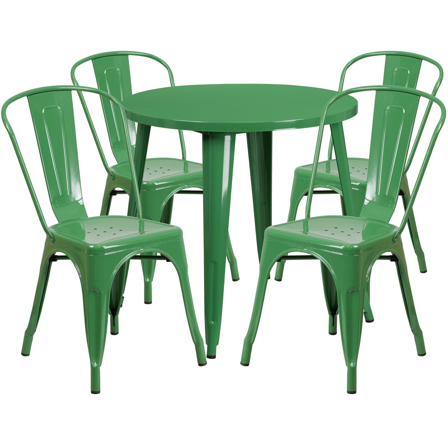Emma and Oliver Commercial Grade 30&#x22; Round Metal Indoor-Outdoor Table Set with 4 Cafe Chairs