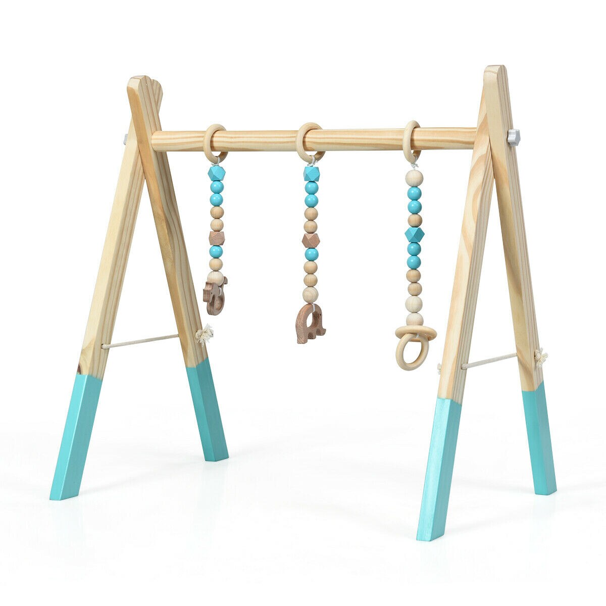 Portable 3 Wooden Newborn Baby Exercise Activity Gym Teething Toys Hanging Bar