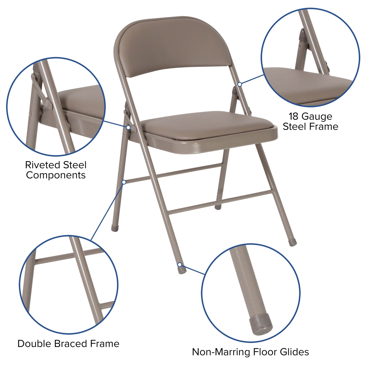 Emma and Oliver 4 Pack Vinyl Padded Metal Frame Event/Home Office Folding Chair