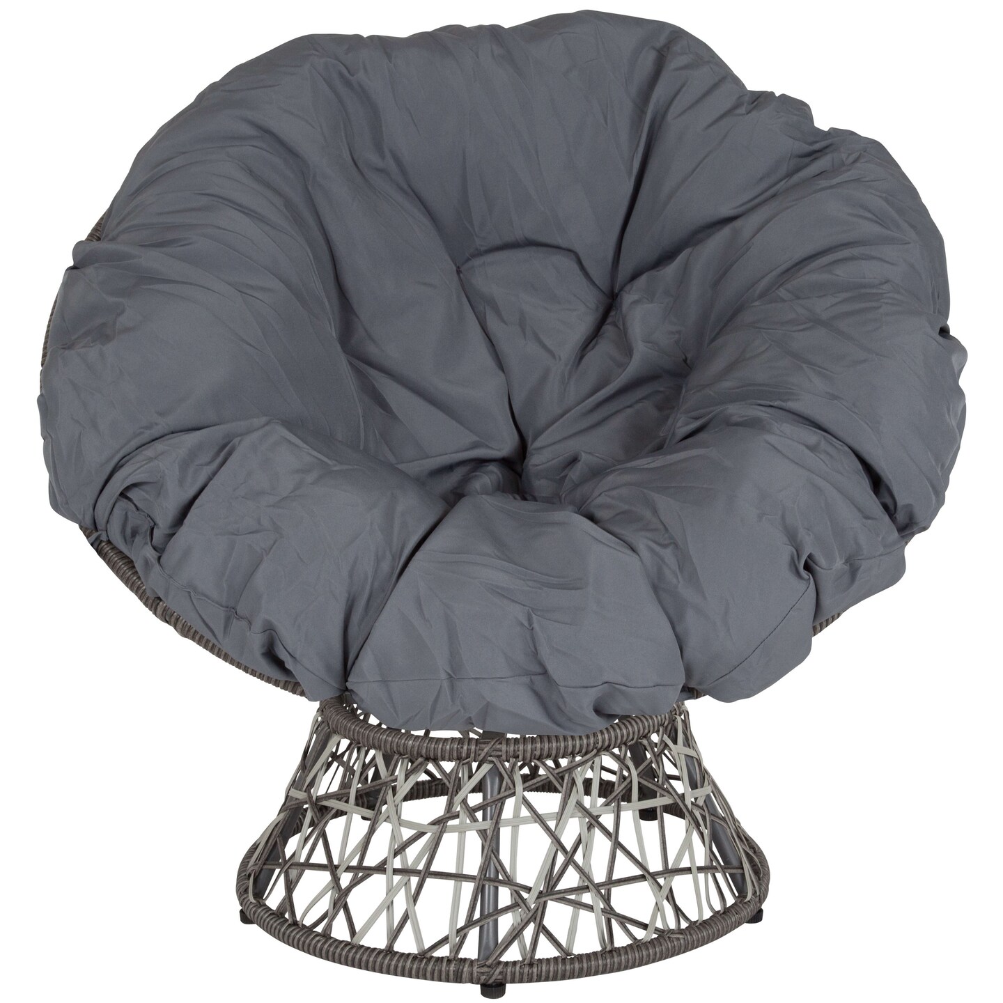 Merrick Lane Papasan Style Woven Wicker Swivel Patio Chair with Removable All-Weather Cushion