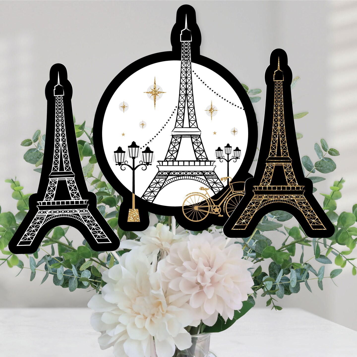 Big Dot of Happiness Stars Over Paris - Parisian Themed Party Centerpiece Sticks - Table Toppers - Set of 15