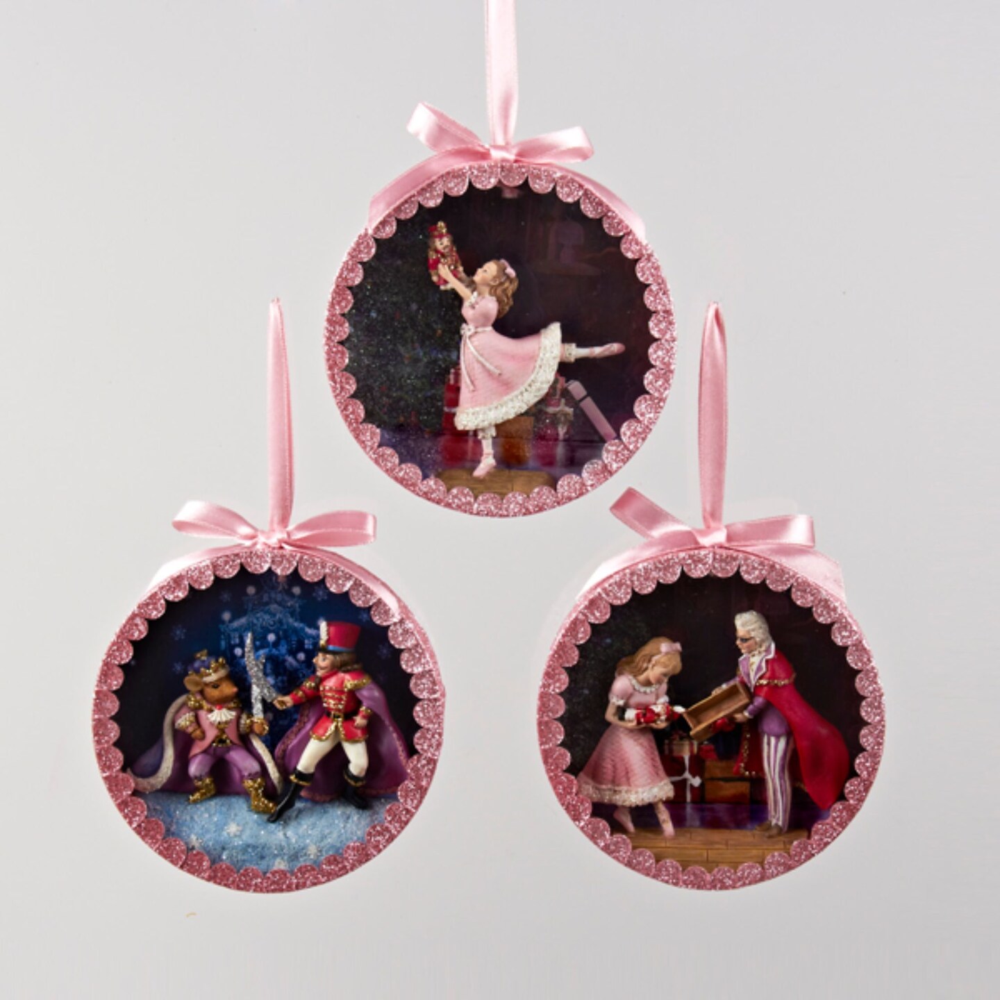 CC Christmas Decor Pack of 6 Pink and Brown Nutcracker Suite Shadow Box Christmas Ornaments 5"