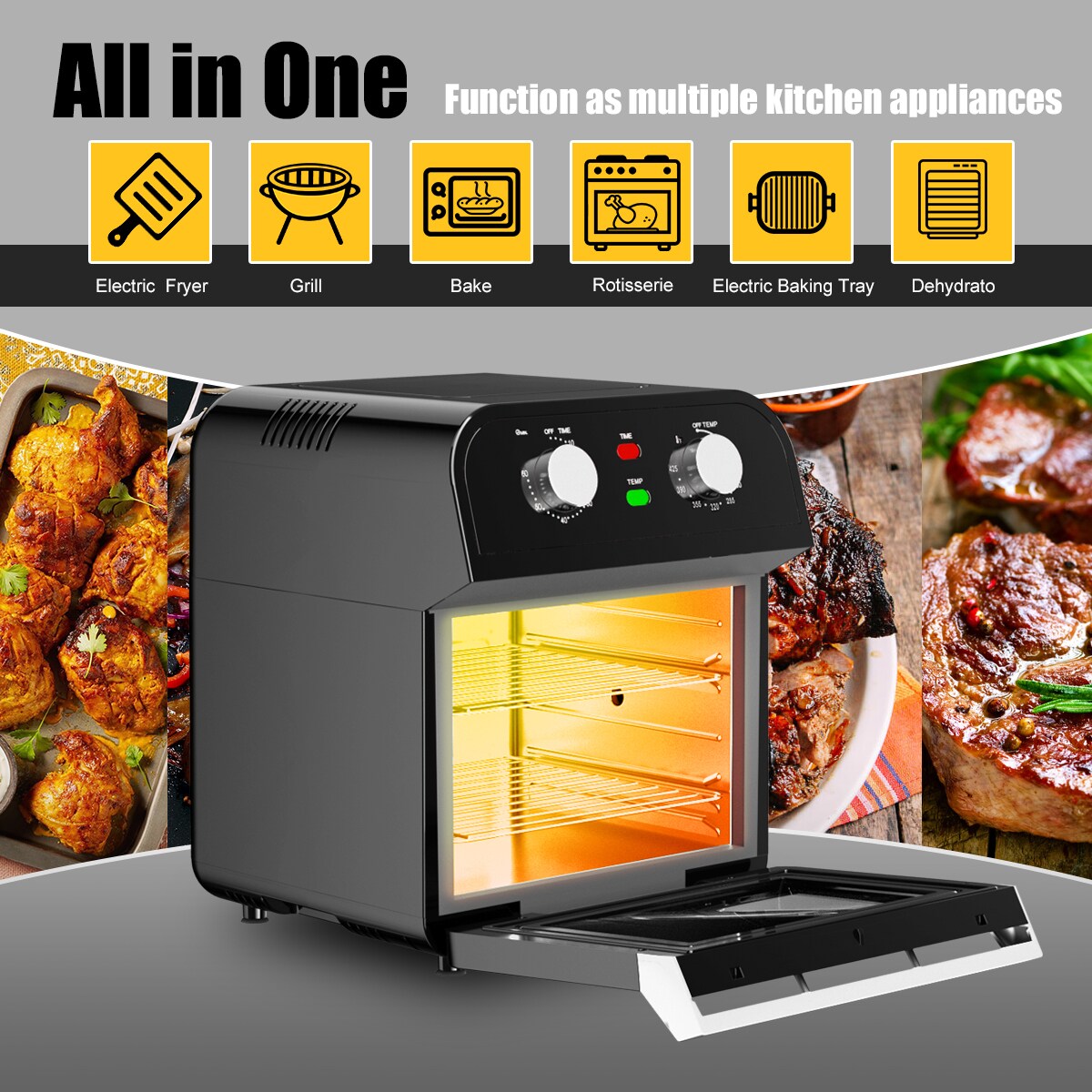 Costway 12.7QT Air Fryer Oven 1600W Rotisserie Dehydrator Convection Oven  w/ Accessories