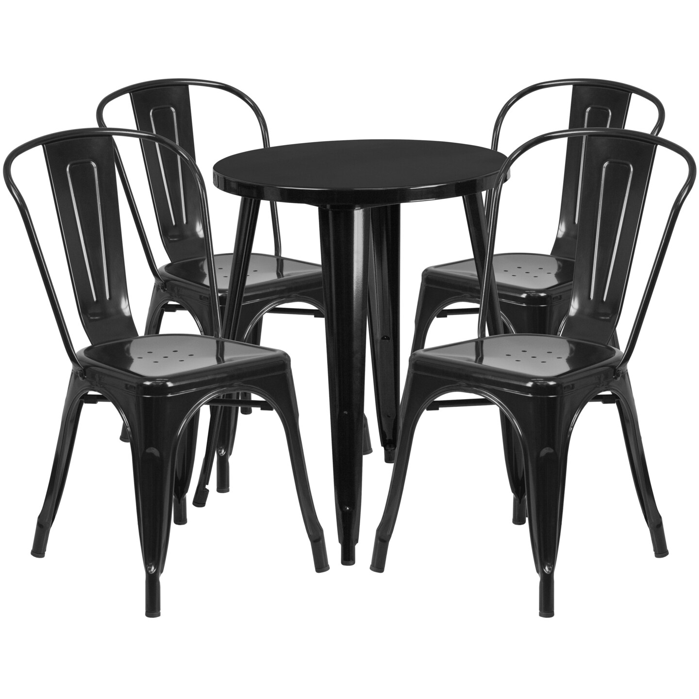 Emma and Oliver Commercial Grade 24&#x22; Round Metal Indoor-Outdoor Table Set with 4 Cafe Chairs