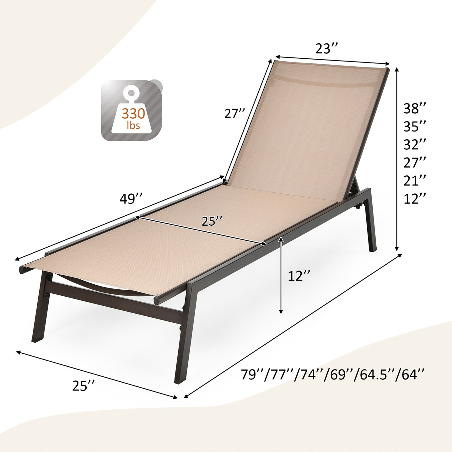 Costway 2 PCS Patio Lounge Chair Chaise Recliner Back Adjustable Garden Brown\Black