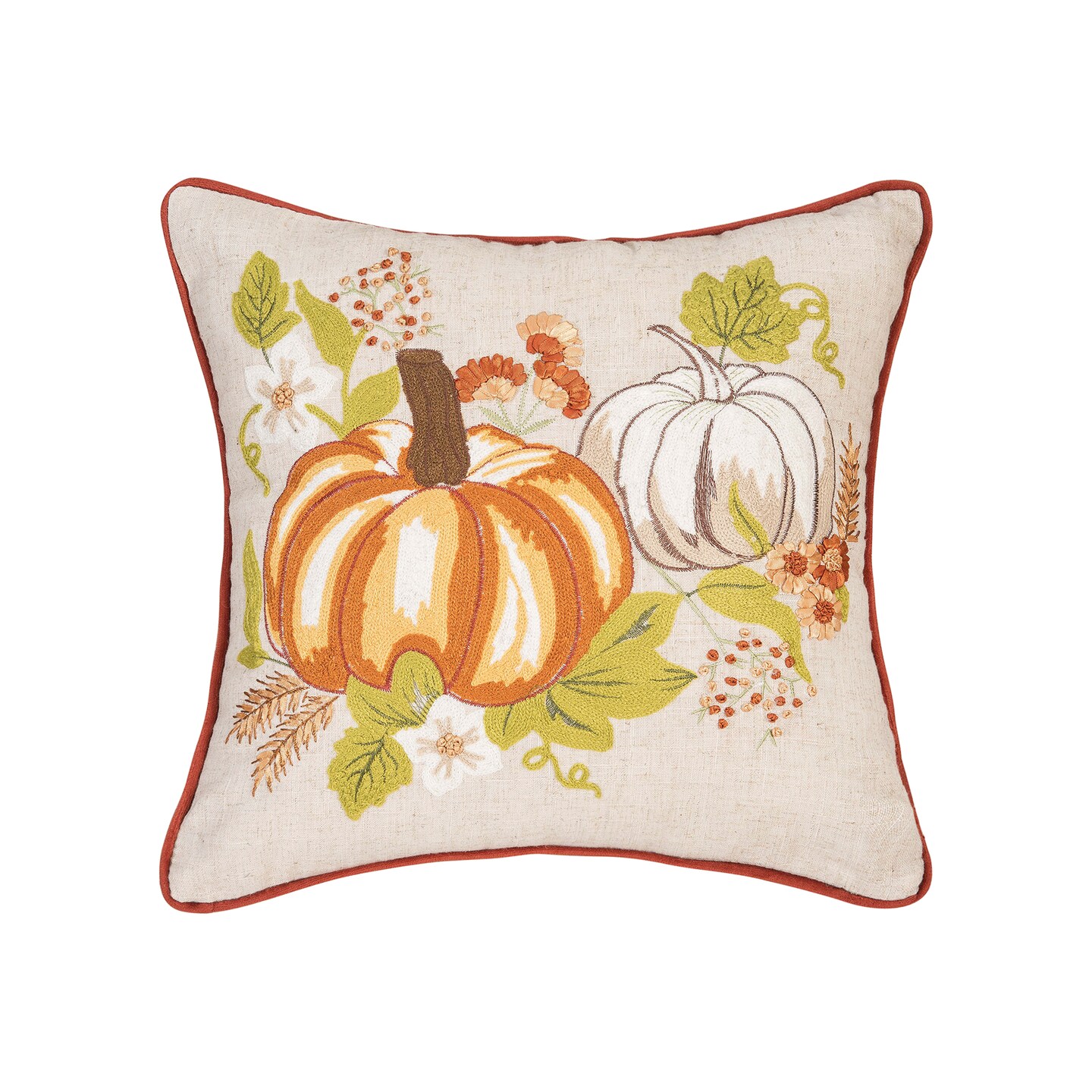 Pumpkins 16&#x22; x 16&#x22; Thanksgiving Chainstitch Throw Pillow