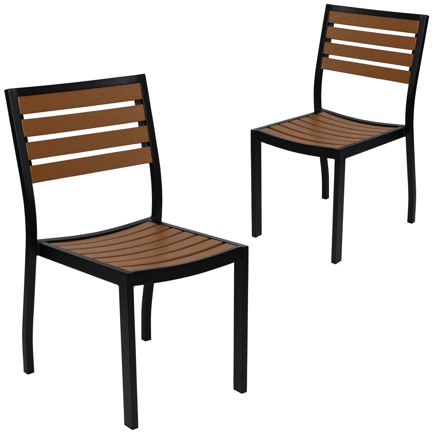 Merrick Lane Kersey Outdoor Side Chairs Poly Faux Wood and Metal Patio and Deck Chairs for All-Weather Use- Set of 2