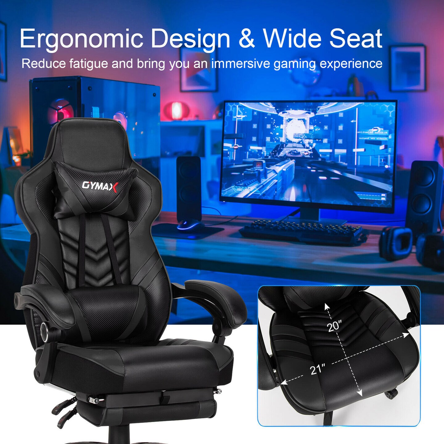 Costway Office Computer Desk Chair Gaming Chair Adjustable Swivel w/Footrest