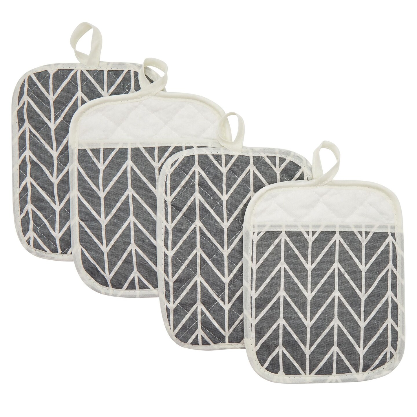 4 Pack Gray Hot Pads, Oven Pot Holders for Farmhouse Kitchen Decor