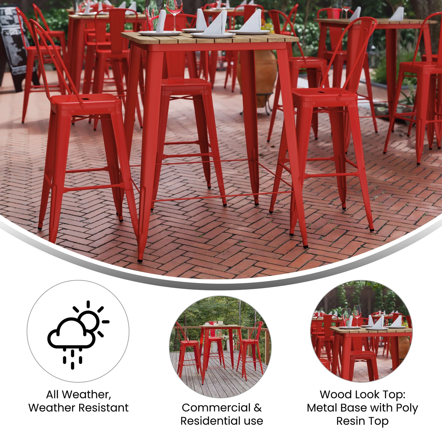 Merrick Lane Dryden Indoor/Outdoor Bar Top Table, 31.5&#x22; Square All Weather Poly Resin Top with Steel base