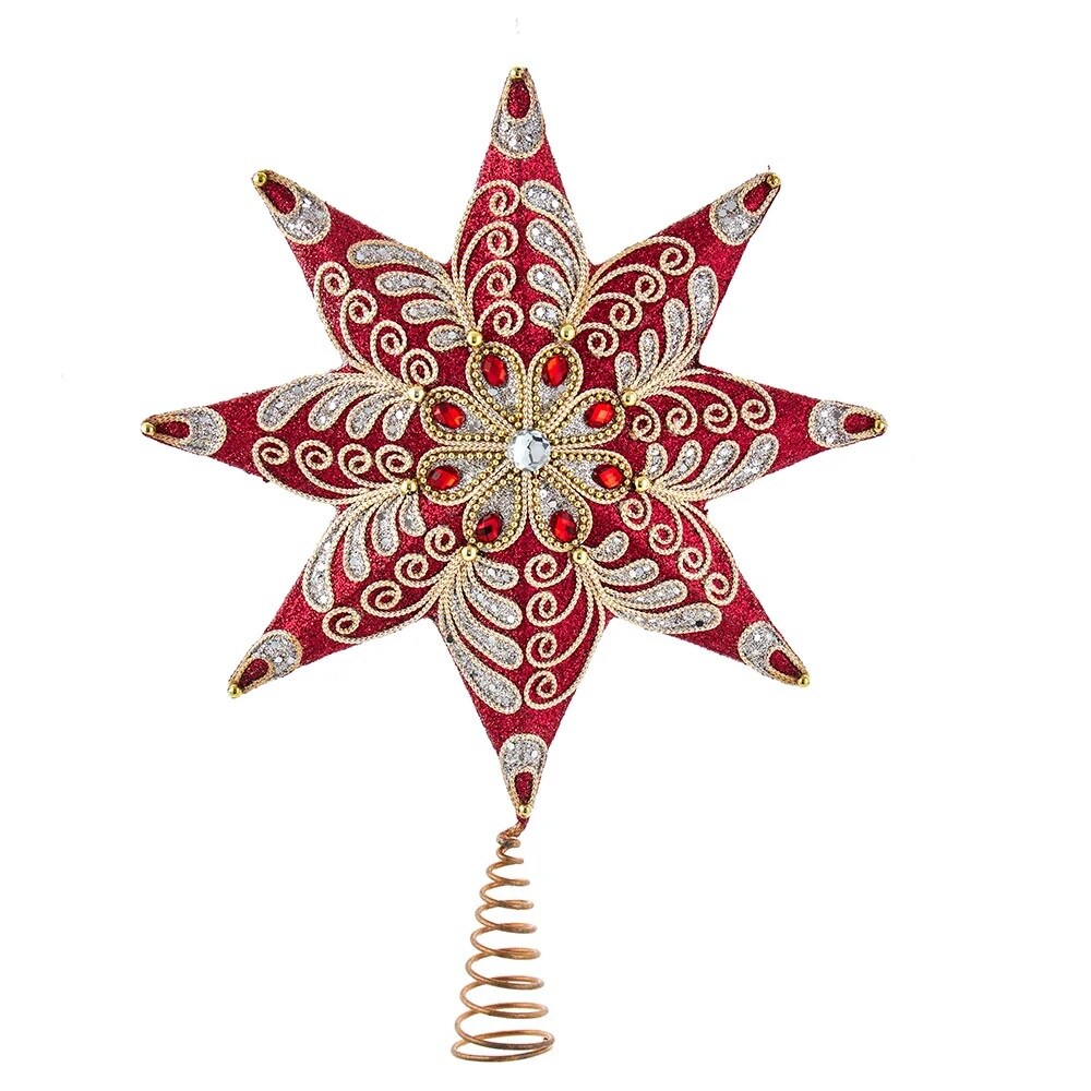 KSA 16.75" Red and Platinum Star Christmas Tree Topper, Unlit Michaels