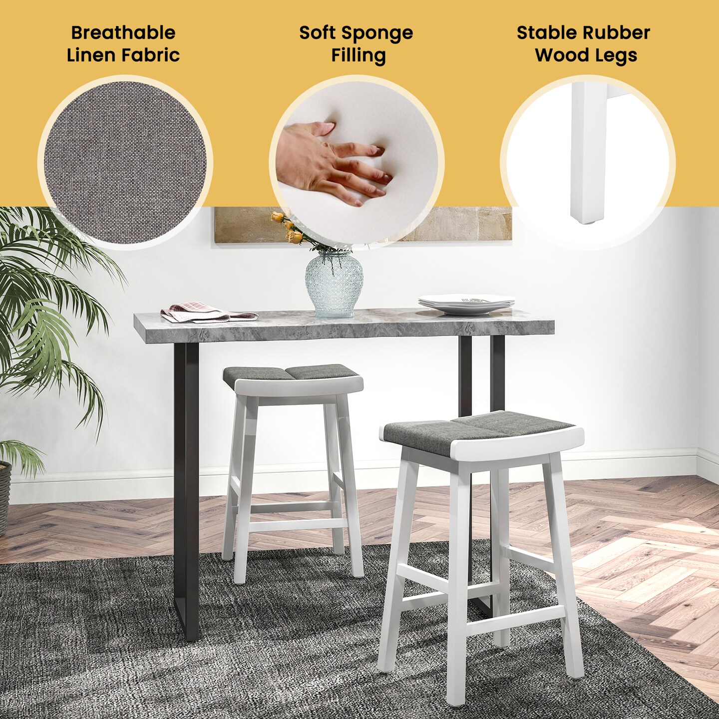 2 Pieces Upholstered Saddle Barstools with Padded Cushions