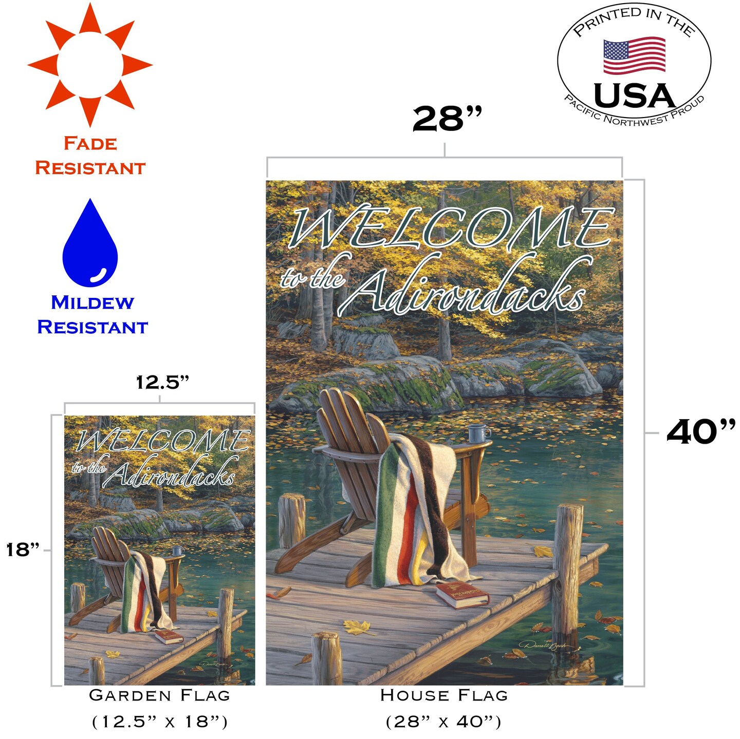 Adirondack at the Pond-Welcome to the Adirondacks Decorative Adirondack Flag
