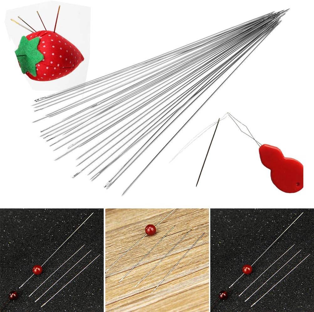 40 PCS Beading Needles, Seed Beads Needles Extra Fine Thin Beading Embroidery Needles Long Straight Beading Thread Needles for Bracelets Jewelry Making with Needle Threaders and Sewing Pin Cushion