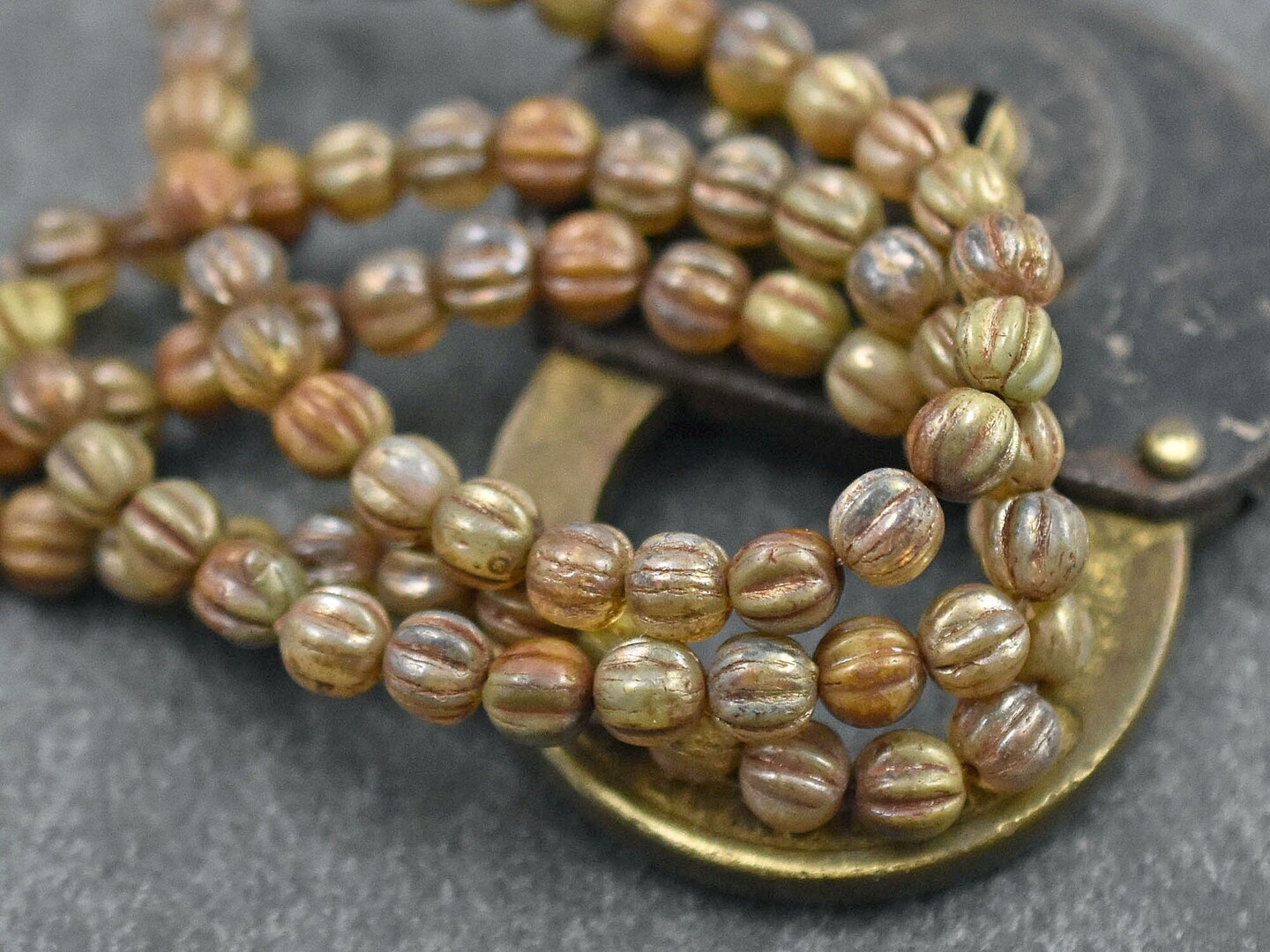 *25* 5mm Mixed Champagne Opal Picasso Round Melon Beads