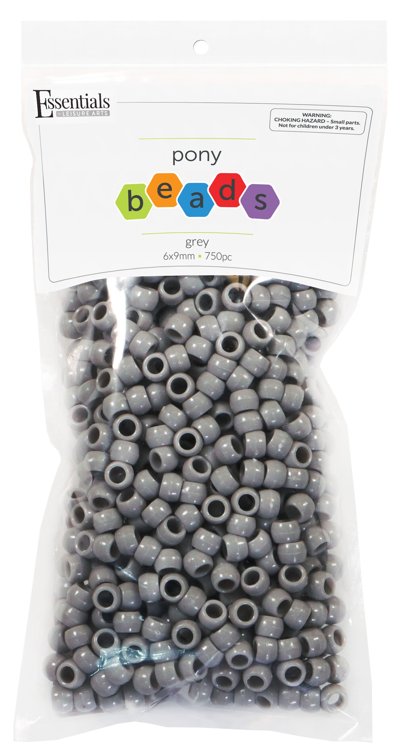 Essentials by Leisure Arts Pony Bead 6mm x 9mm Neutral Grey Opaque Plastic Pony Beads Bulk 750 pieces for Arts, Crafts, Bracelet, Necklace, Jewelry Making, Earring, Hair Braiding
