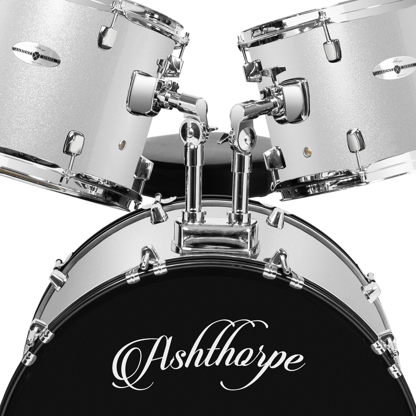 Ashthorpe 5-Piece Full Size Adult Drum Set with Remo Heads &#x26; Premium Brass Cymbals - Complete Professional Percussion Kit with Chrome Hardware