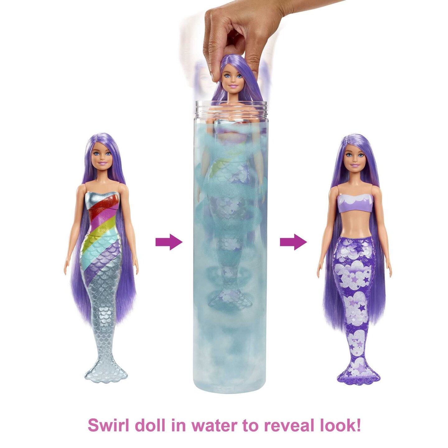 Barbie Color Reveal Doll &#x26; Accessories, Rainbow Mermaid Series, 7 Surprises, 1 Mermaid Barbie Doll (Styles May Vary)