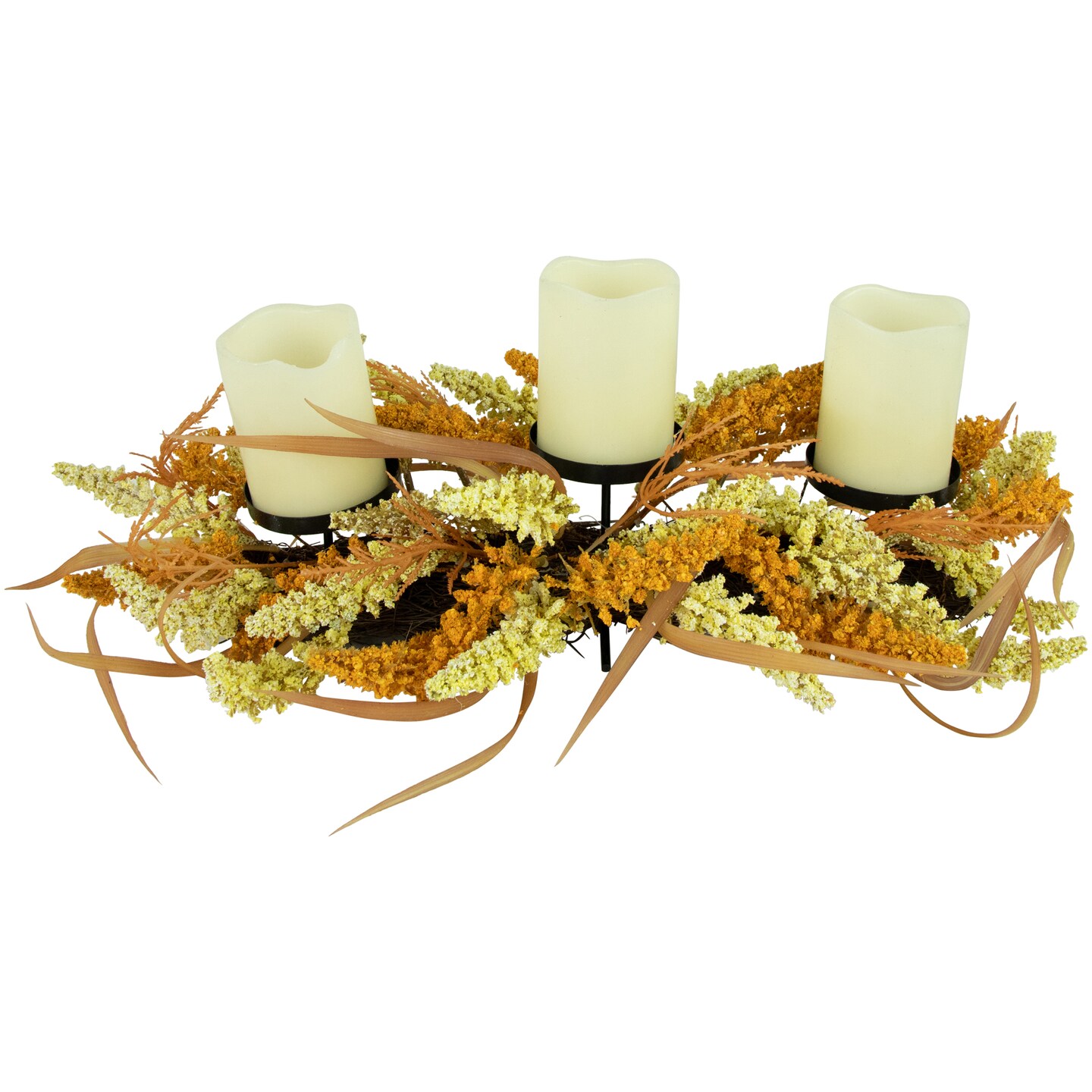 Candle Holder Harvest Triple with Metal/Glass Includes Hurricane