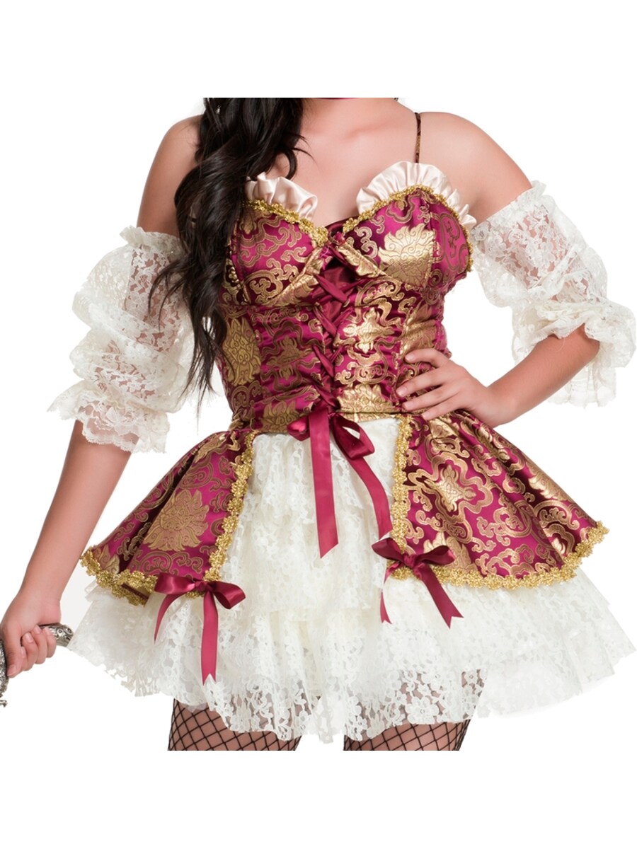 Womens Lacy Rouge Pirate Satin And Ruffle Dress With Detached Sleeves